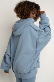 BLUZA Z KAPTUREM TYPU OVERSIZE CIEMNONIEBIESKA - NESCA