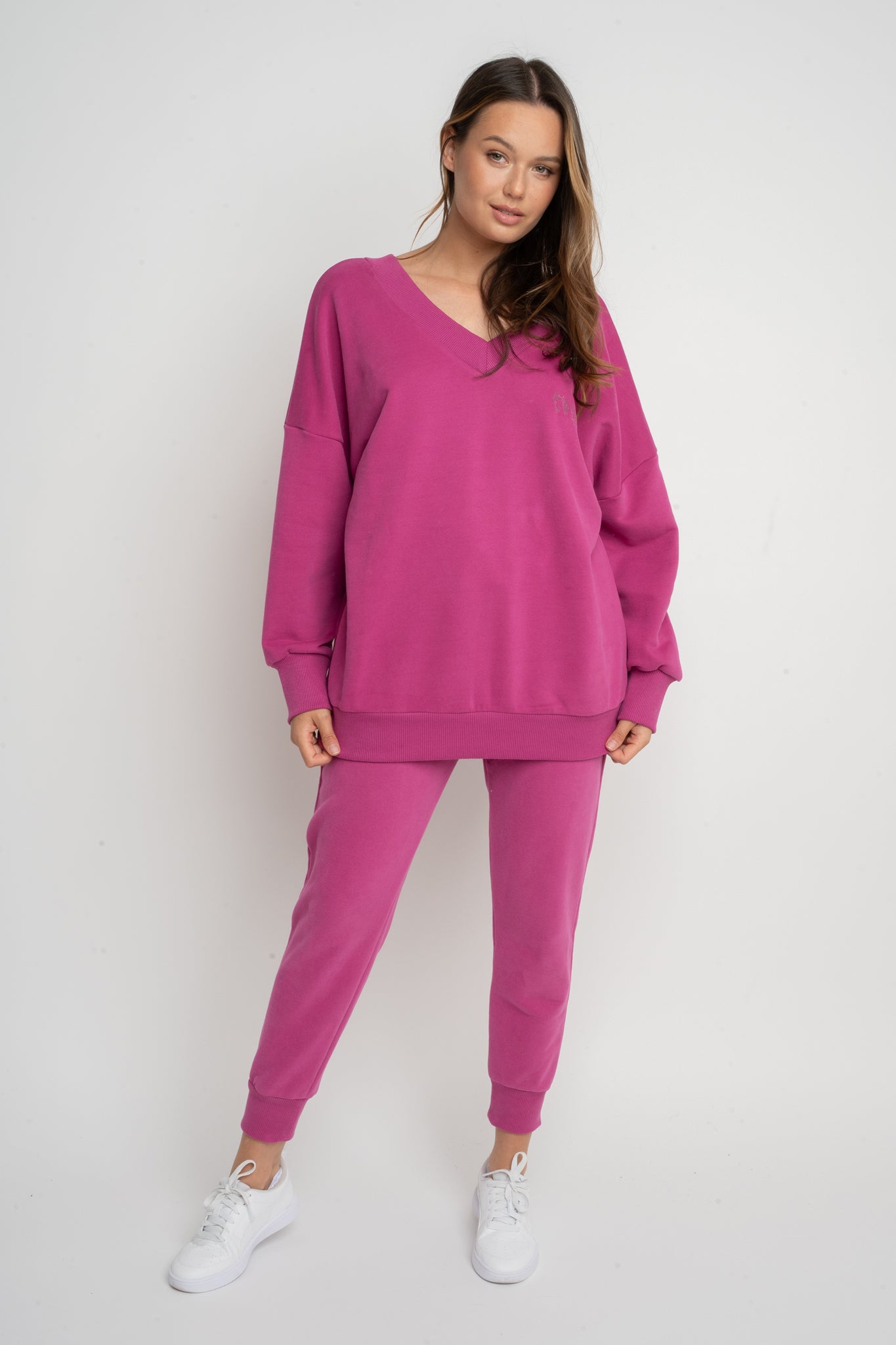 BLUZA Z DEKOLTEM OVERSIZE RÓŻOWA - BISCOE