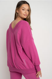 BLUZA Z DEKOLTEM OVERSIZE RÓŻOWA - BISCOE