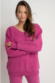 BLUZA Z DEKOLTEM OVERSIZE RÓŻOWA - BISCOE