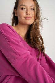 BLUZA Z DEKOLTEM OVERSIZE RÓŻOWA - BISCOE