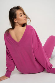 BLUZA Z DEKOLTEM OVERSIZE RÓŻOWA - BISCOE