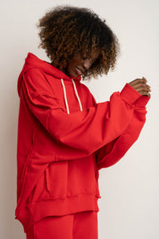 BLUZA Z KAPTUREM TYPU OVERSIZE CZERWONA - NESCA