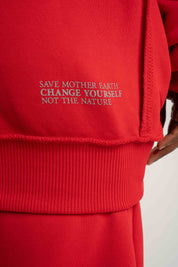 BLUZA Z KAPTUREM TYPU OVERSIZE CZERWONA - NESCA