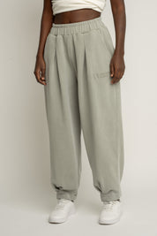 SPODNIE DRESOWE O KROJU BALLOON FIT Z EFEKTEM WASHED OLIWKOWE - RIBE PETIT