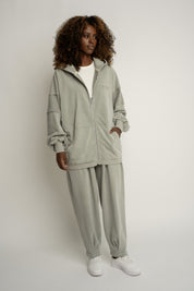 BLUZA OVERSIZE Z KAPTUREM Z EFEKTEM WASHED OLIWKOWA - TRONDHEIM