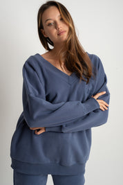 BLUZA Z DEKOLTEM OVERSIZE GRANATOWA - BISCOE