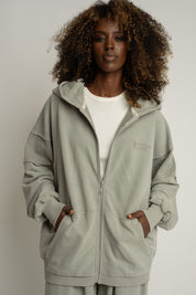 BLUZA OVERSIZE Z KAPTUREM Z EFEKTEM WASHED OLIWKOWA - TRONDHEIM