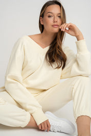 BLUZA Z DEKOLTEM OVERSIZE ECRU - BISCOE
