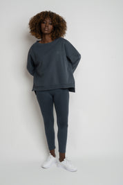 BLUZA O KROJU REGULAR FIT Z DŁUŻSZYM TYŁEM GRAFITOWA - COOK