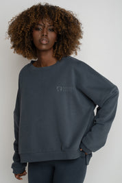 BLUZA O KROJU REGULAR FIT Z DŁUŻSZYM TYŁEM GRAFITOWA - COOK