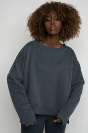 BLUZA O KROJU REGULAR FIT Z DŁUŻSZYM TYŁEM GRAFITOWA - COOK