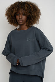 BLUZA O KROJU REGULAR FIT Z DŁUŻSZYM TYŁEM GRAFITOWA - COOK