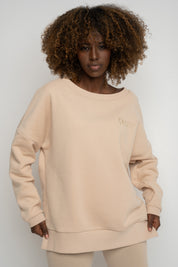 BLUZA OVERSIZE Z SZEROKIM DEKOLTEM BEŻOWA - MULL