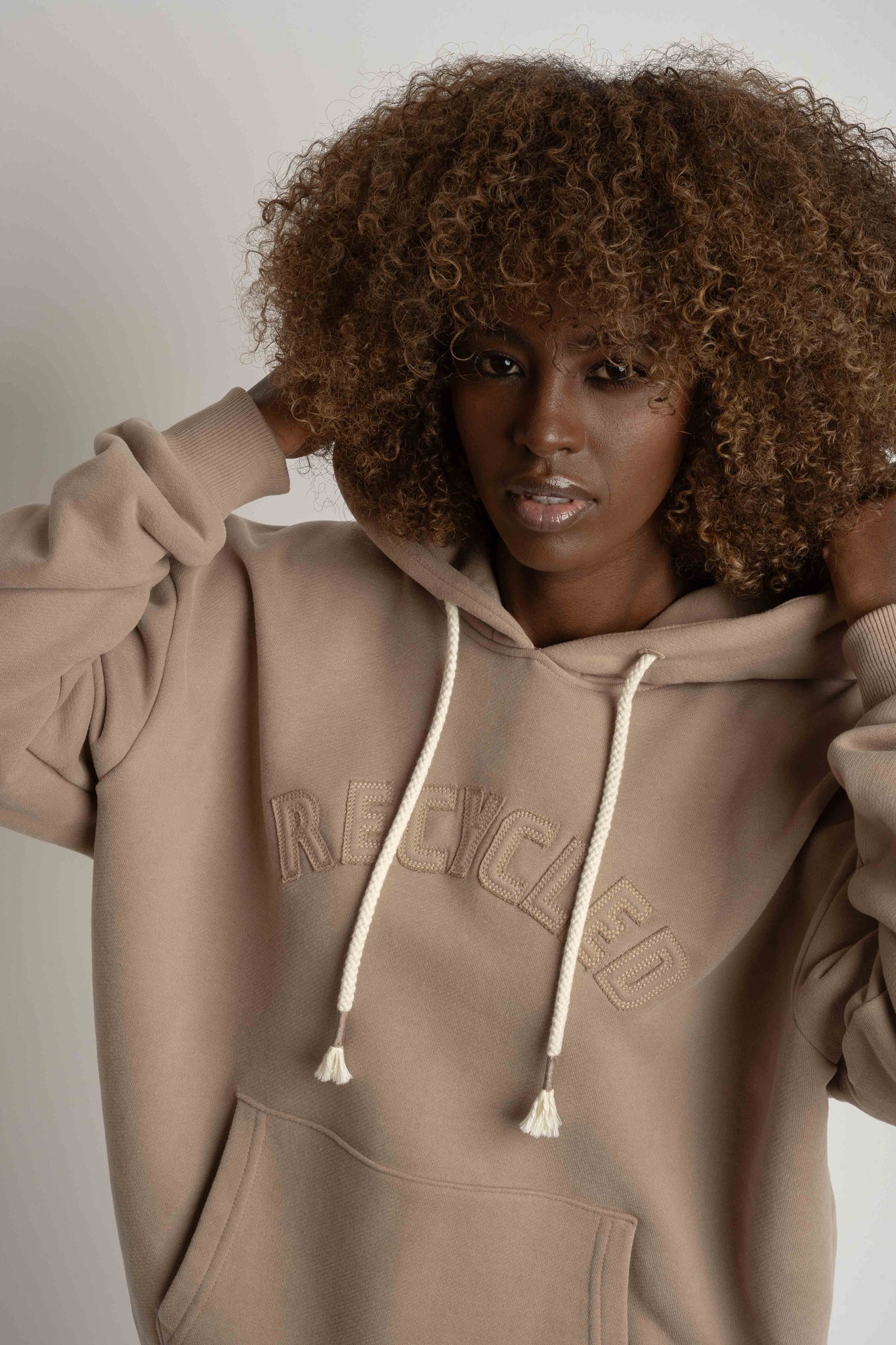 LIGHT BROWN HOODIE - MOHELI RECYCLED