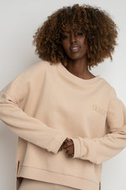 REGULAR FIT SWEATSHIRT WITH LONG BACK BEIGE - COOK