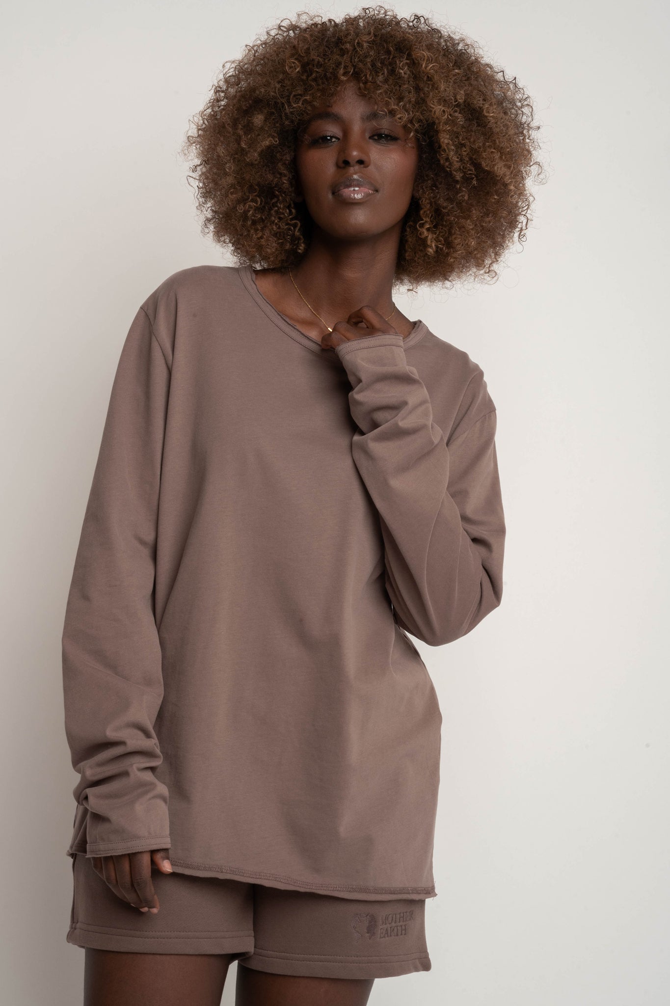 BAWEŁNIANA BLUZKA Z DŁUGIM RĘKAWEM CAPPUCCINO - NAMIB