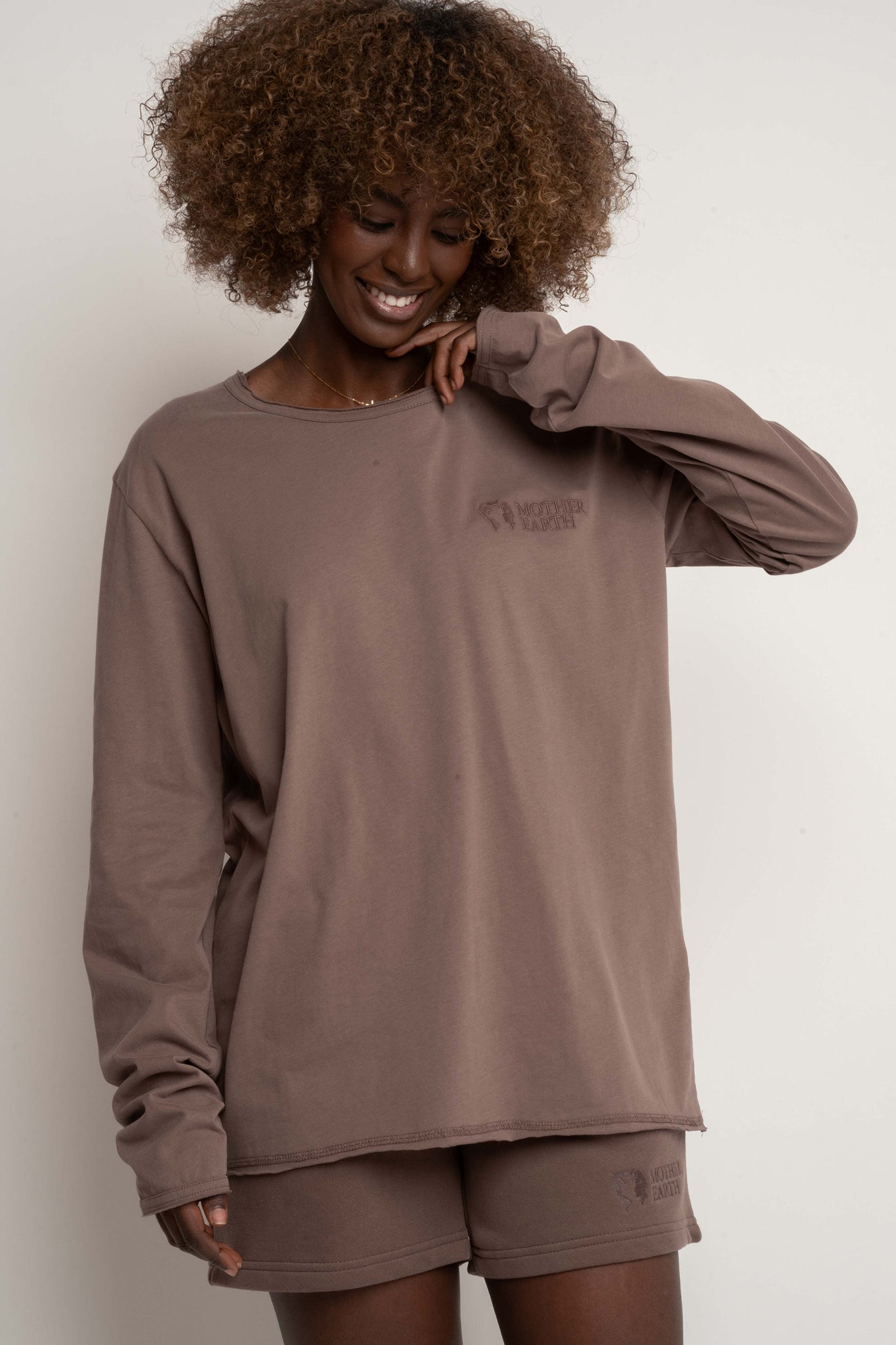BAWEŁNIANA BLUZKA Z DŁUGIM RĘKAWEM CAPPUCCINO - NAMIB