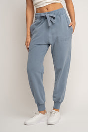 SPODNIE DRESOWE TYPU JOGGER Z EFEKTEM WASHED NIEBIESKIE - ODENSE