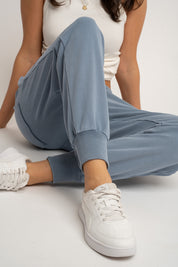 SPODNIE DRESOWE TYPU JOGGER Z EFEKTEM WASHED NIEBIESKIE - ODENSE