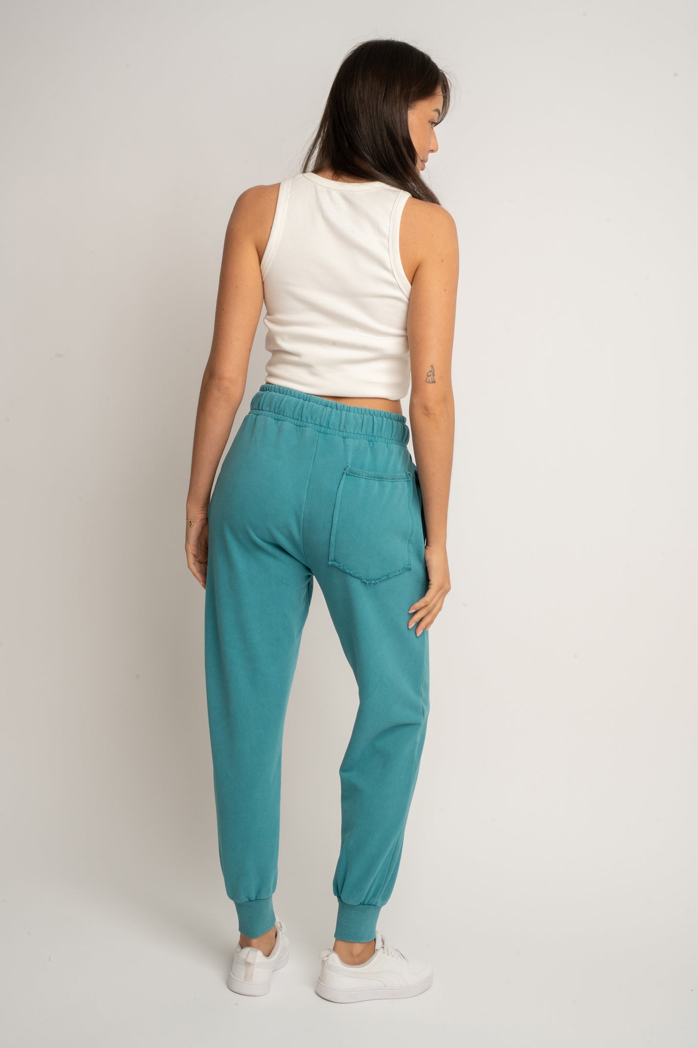 SPODNIE DRESOWE TYPU JOGGER Z EFEKTEM WASHED TURKUSOWE - ODENSE