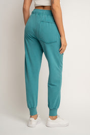 SPODNIE DRESOWE TYPU JOGGER Z EFEKTEM WASHED TURKUSOWE - ODENSE