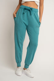 SPODNIE DRESOWE TYPU JOGGER Z EFEKTEM WASHED TURKUSOWE - ODENSE