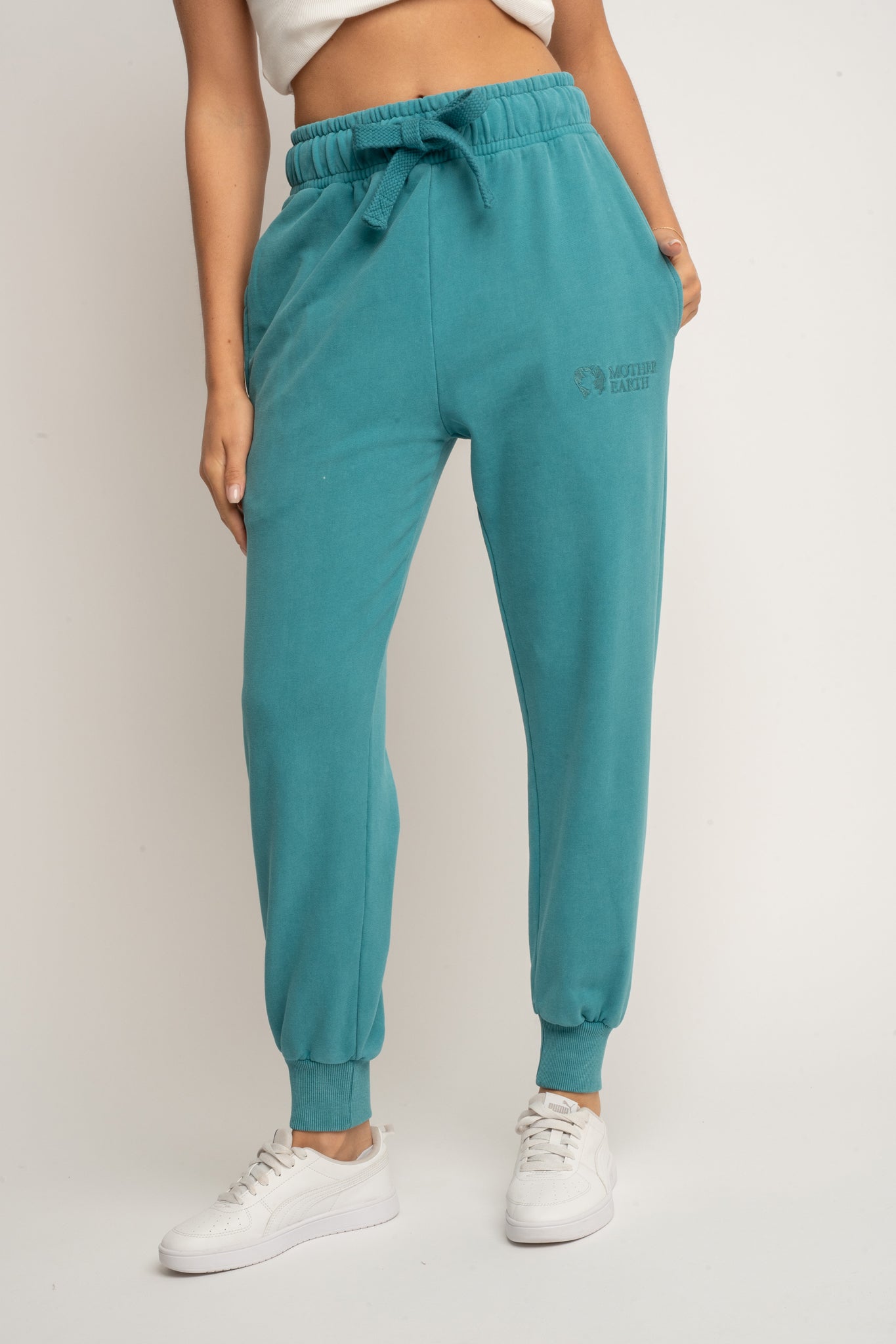 SPODNIE DRESOWE TYPU JOGGER Z EFEKTEM WASHED TURKUSOWE - ODENSE