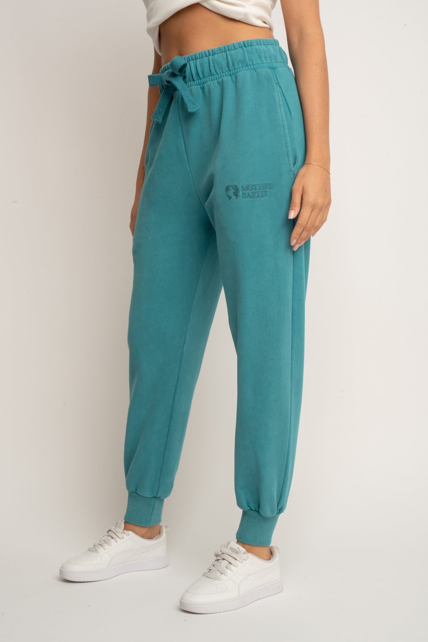 SPODNIE DRESOWE TYPU JOGGER Z EFEKTEM WASHED TURKUSOWE - ODENSE