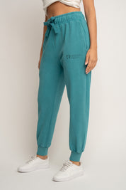 SPODNIE DRESOWE TYPU JOGGER Z EFEKTEM WASHED TURKUSOWE - ODENSE