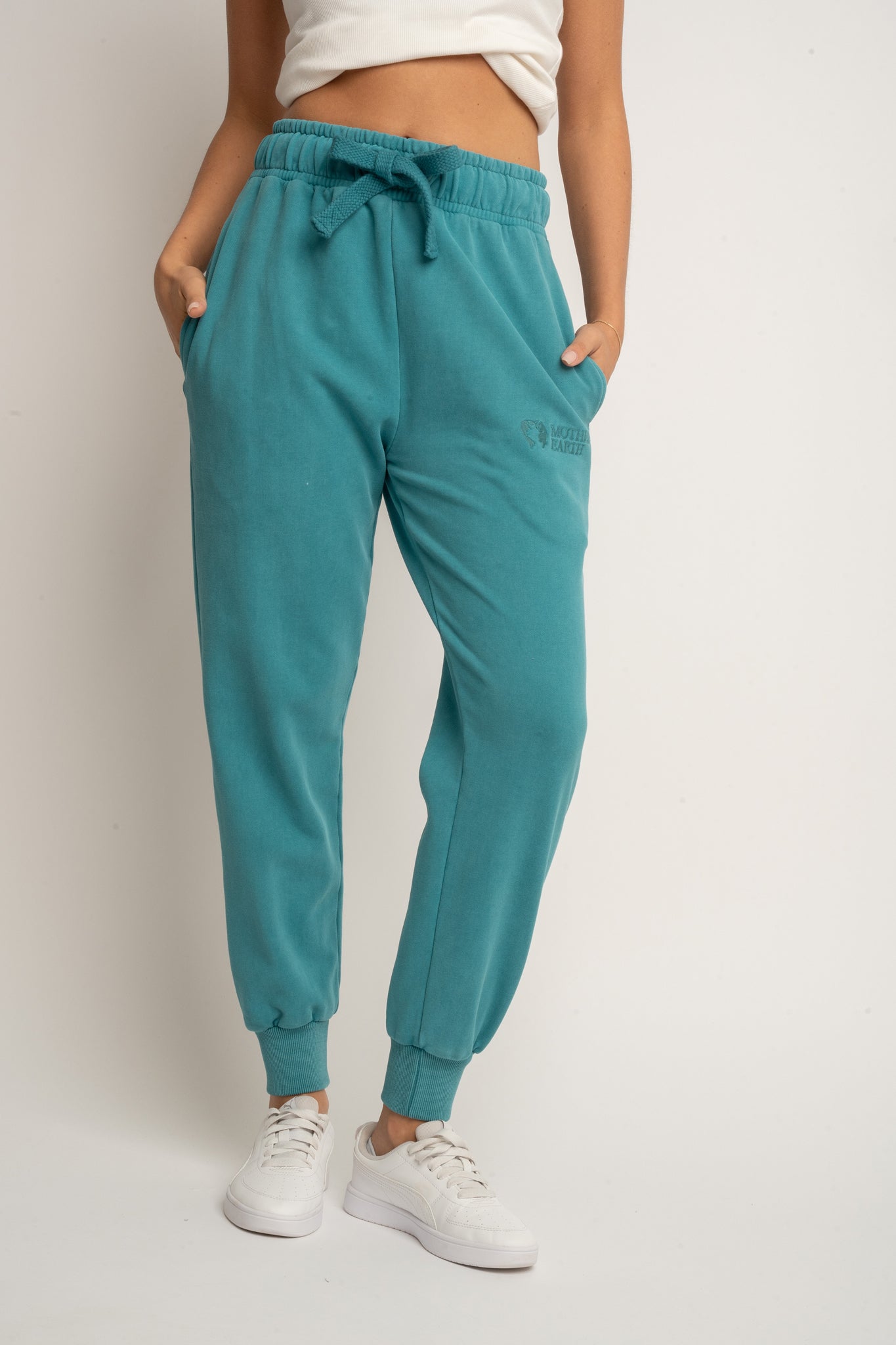 SPODNIE DRESOWE TYPU JOGGER Z EFEKTEM WASHED TURKUSOWE - ODENSE