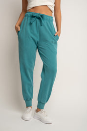 SPODNIE DRESOWE TYPU JOGGER Z EFEKTEM WASHED TURKUSOWE - ODENSE