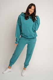 SPODNIE DRESOWE TYPU JOGGER Z EFEKTEM WASHED TURKUSOWE - ODENSE