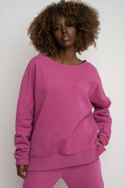 BLUZA OVERSIZE Z SZEROKIM DEKOLTEM 2nd DROP RÓŻOWA - MULL