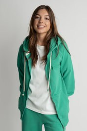 GREEN ZIPPER WITH HOOD - ARINA