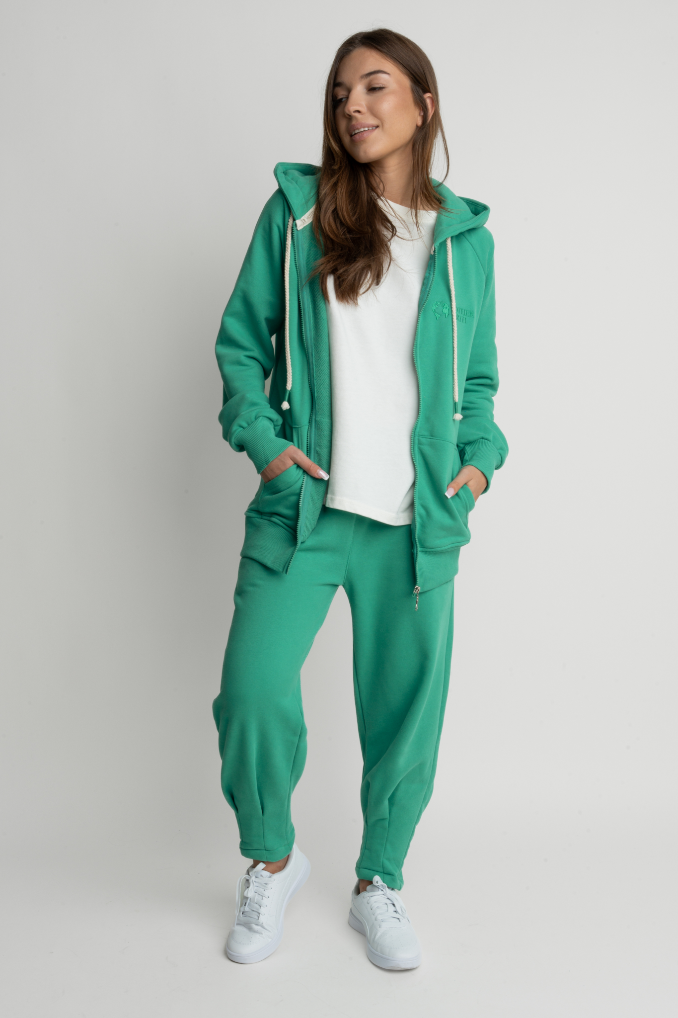 GREEN ZIPPER WITH HOOD - ARINA