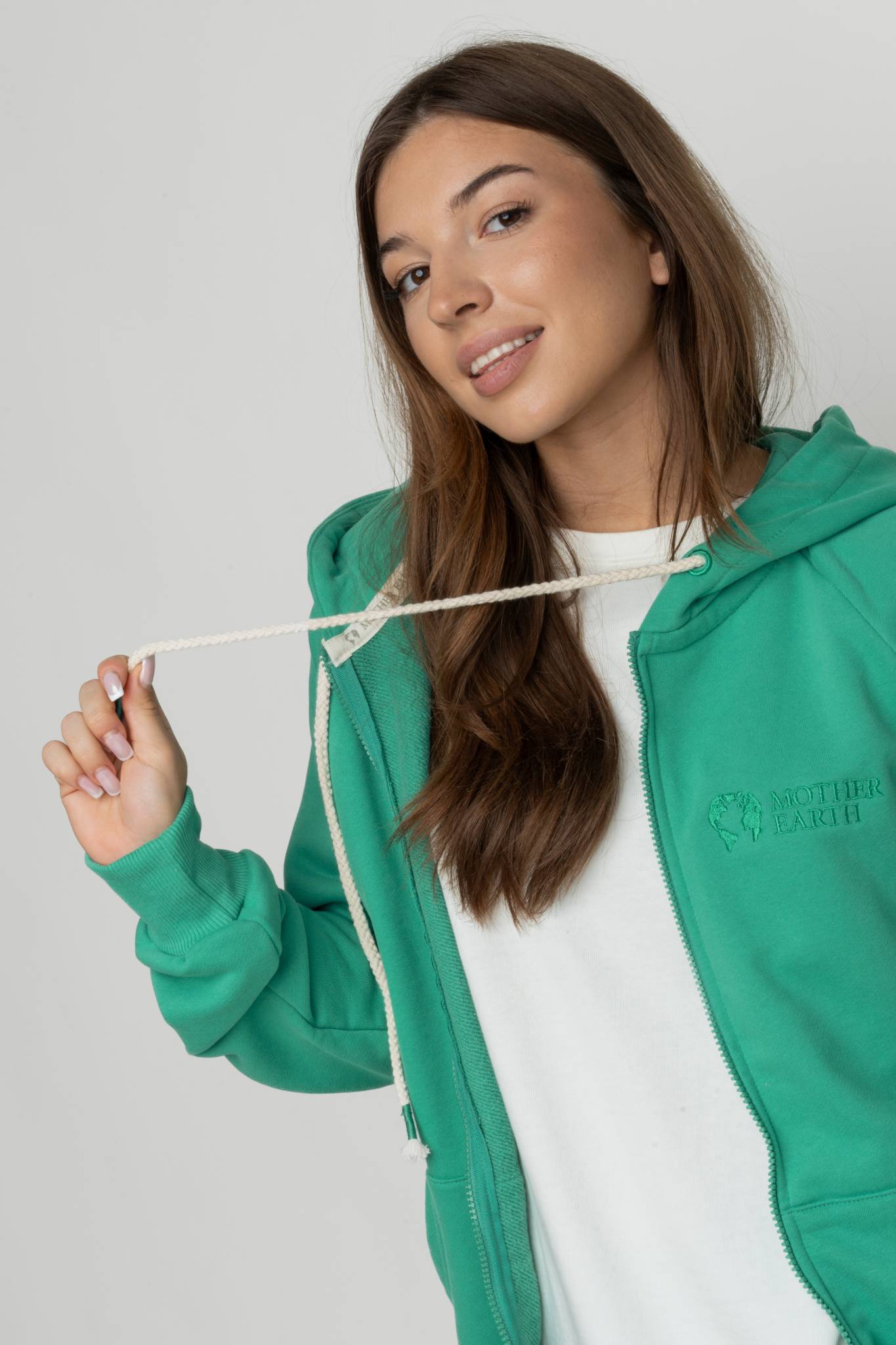 GREEN ZIPPER WITH HOOD - ARINA