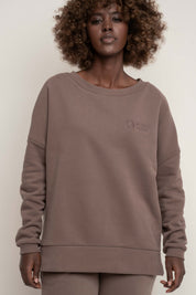 BLUZA OVERSIZE Z SZEROKIM DEKOLTEM CAPPUCCINO - MULL