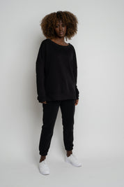 BLUZA OVERSIZE Z SZEROKIM DEKOLTEM CZARNA - MULL