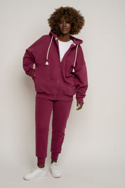 BLUZA Z KAPTUREM ROZPINANA BURGUNDOWA - NIKO
