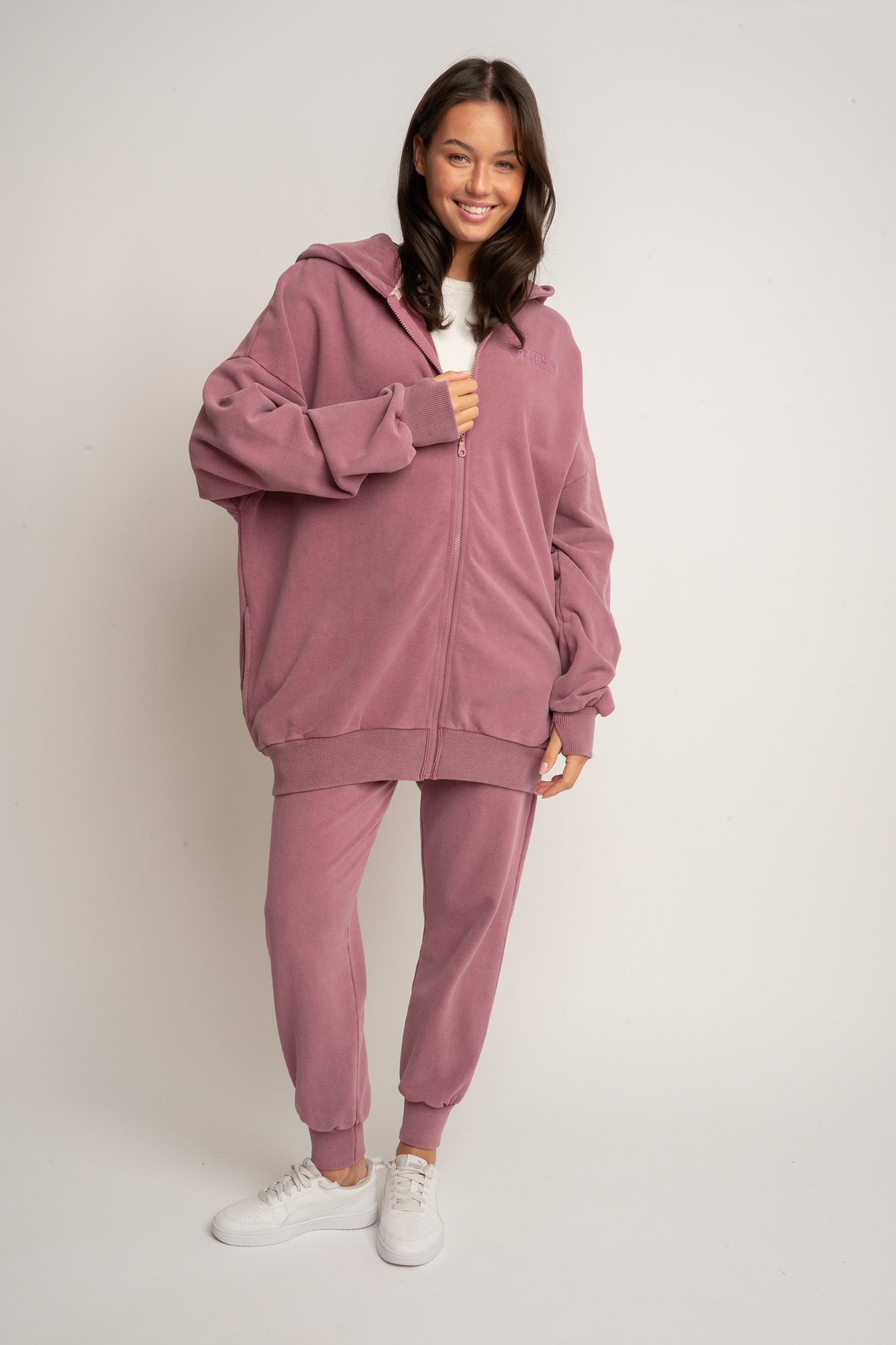 BLUZA Z KAPTUREM Z EFEKTEM WASHED ZGASZONY BURGUND - SKAGEN