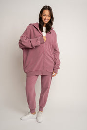 BLUZA Z KAPTUREM Z EFEKTEM WASHED ZGASZONY BURGUND - SKAGEN