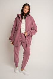 BLUZA Z KAPTUREM Z EFEKTEM WASHED ZGASZONY BURGUND - SKAGEN