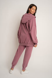 BLUZA Z KAPTUREM Z EFEKTEM WASHED ZGASZONY BURGUND - SKAGEN