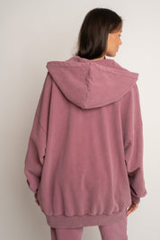 BLUZA Z KAPTUREM Z EFEKTEM WASHED ZGASZONY BURGUND - SKAGEN