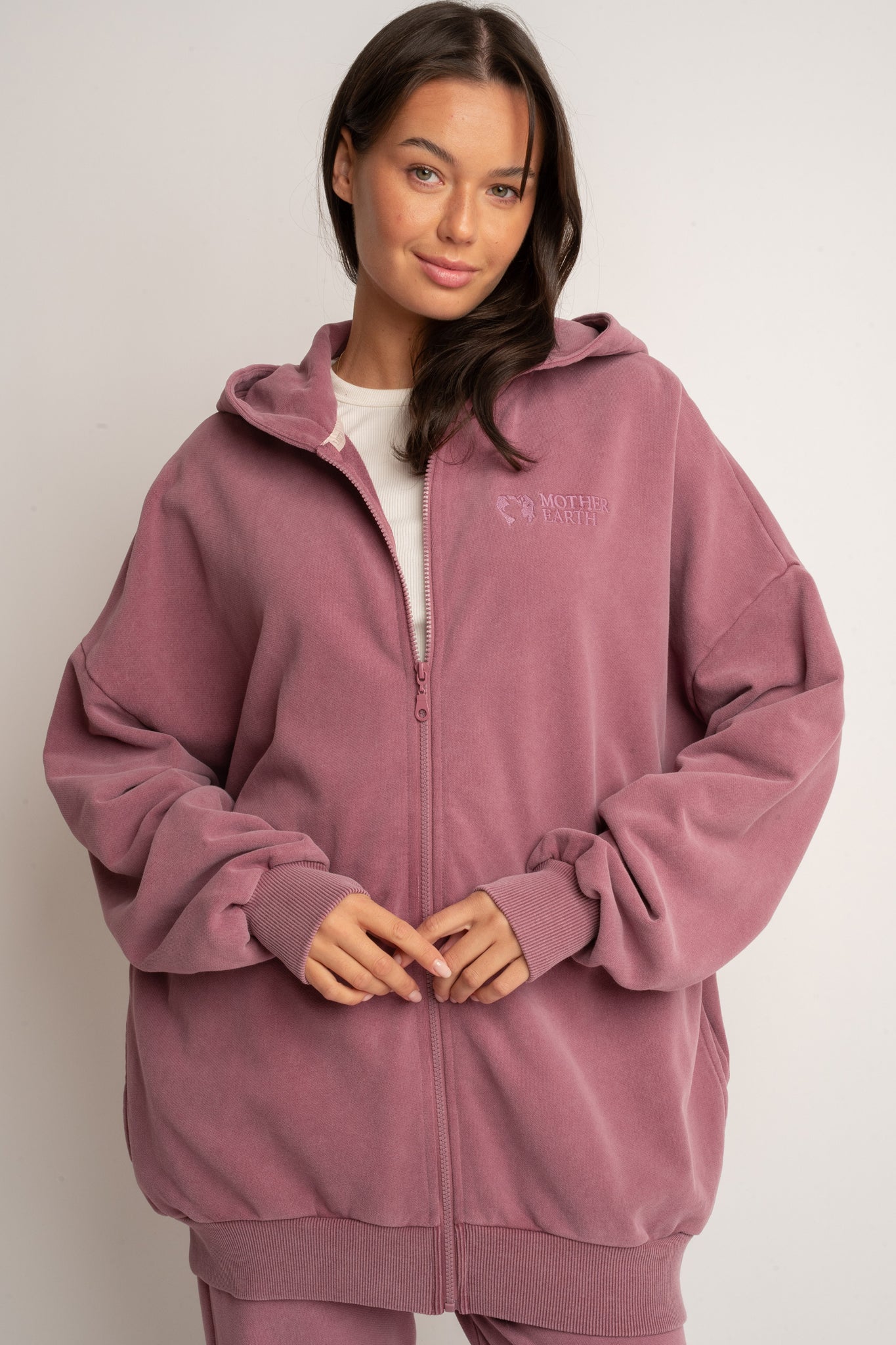 BLUZA Z KAPTUREM Z EFEKTEM WASHED ZGASZONY BURGUND - SKAGEN