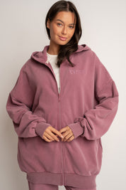 BLUZA Z KAPTUREM Z EFEKTEM WASHED ZGASZONY BURGUND - SKAGEN