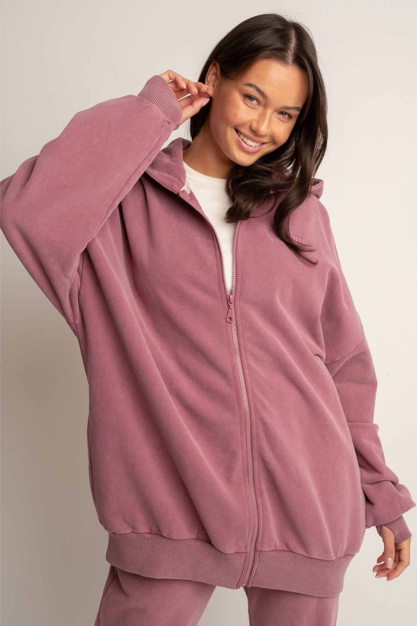 BLUZA Z KAPTUREM Z EFEKTEM WASHED ZGASZONY BURGUND - SKAGEN