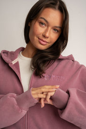 BLUZA Z KAPTUREM Z EFEKTEM WASHED ZGASZONY BURGUND - SKAGEN