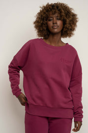 BLUZA OVERSIZE Z SZEROKIM DEKOLTEM BURGUNDOWA - MULL
